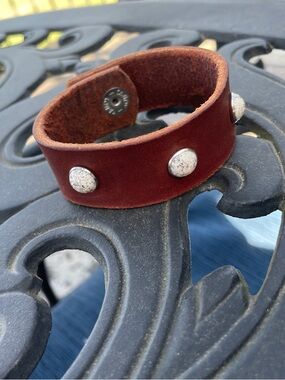 NEW Cuff Brown Leather Snap Bracelet with Silver Studs- handmade